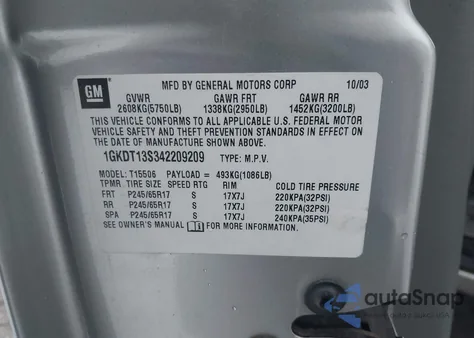 2004 GMC Envoy z USA, uszkodzony, nr VIN 1GKDT13S342209209